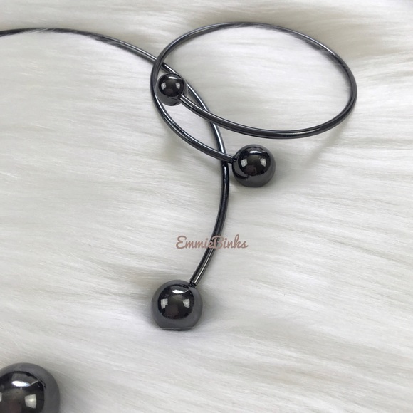 New Unique 2 Piece Metal Ball Open Collar Necklace & Bracelet Set - Picture 6 of 16